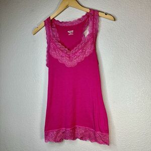 Mossimo Y2K Womens Lace Trim Ribbed Tank Top Size M Pink Sweetheart Racerback